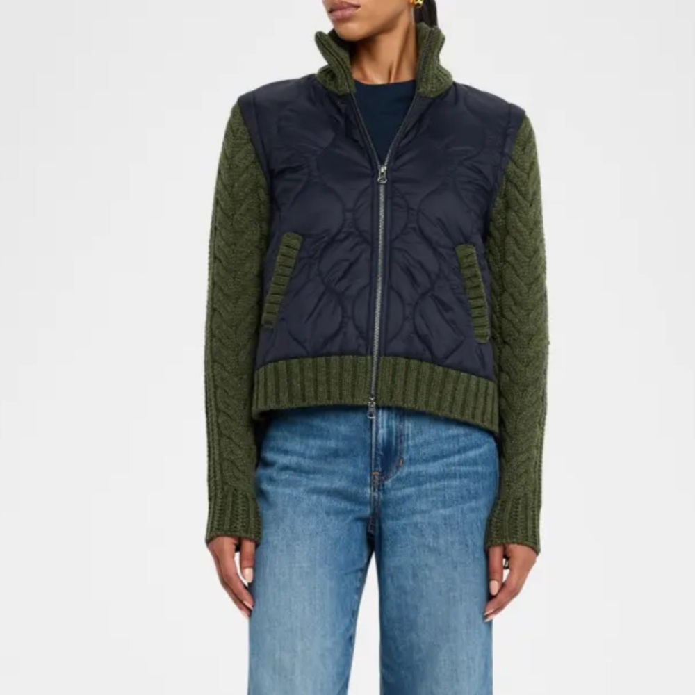 Veronica Beard Patra Knit-Sleeve Quilted Jacket